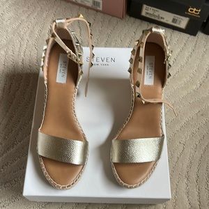 Worn once like new Steven by Steve Madde. Gold strap wedges
